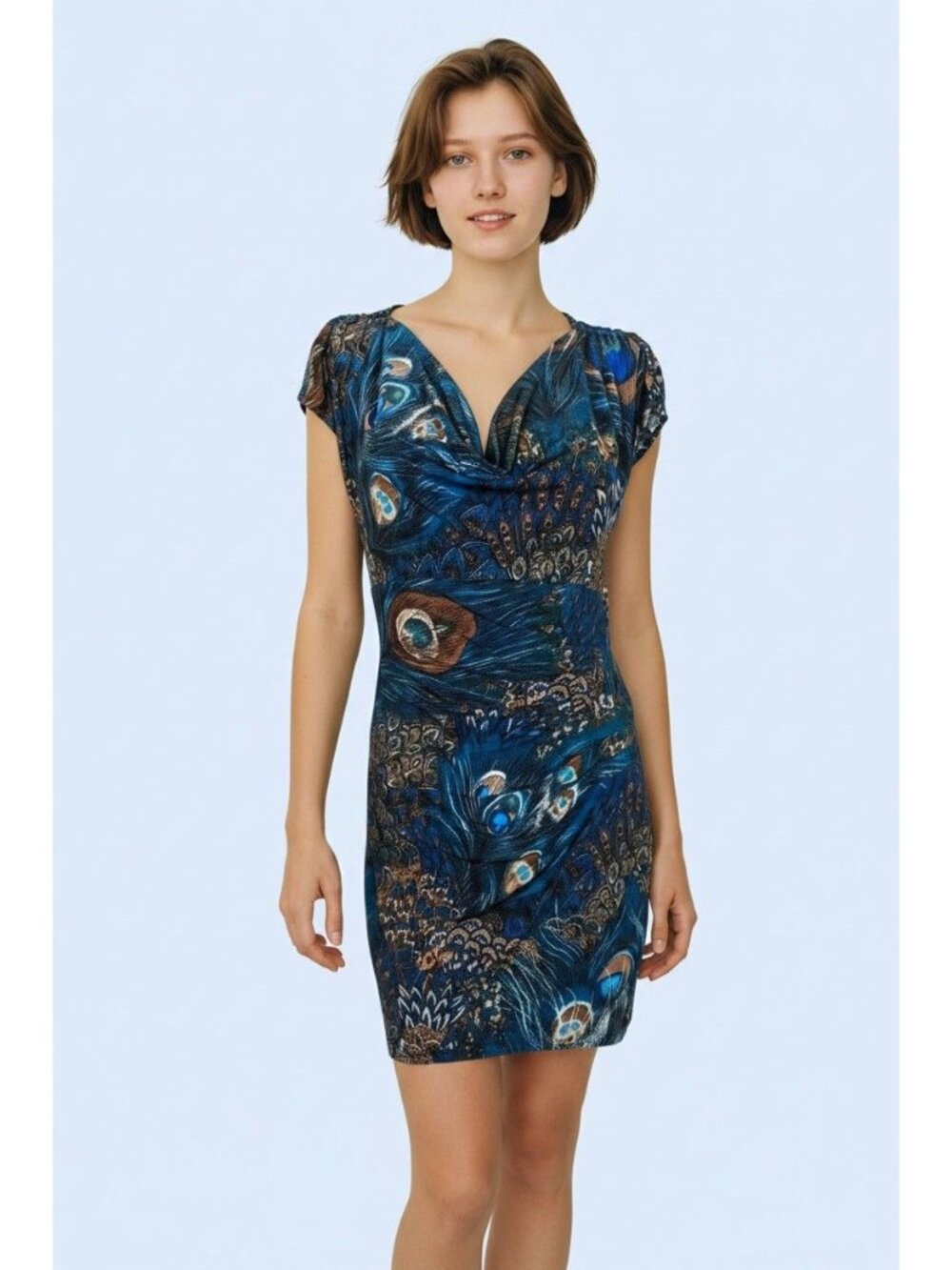 Linda Segal Vintage 1990's peacock abstract print empire waist mini dress S